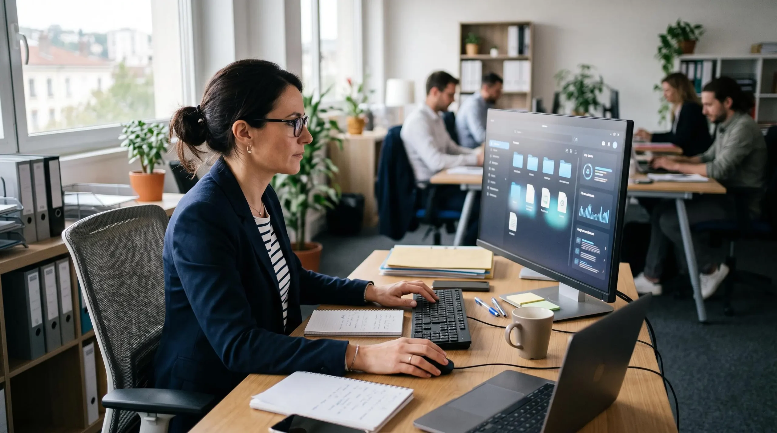Responsable administratif consultant des factures électroniques dans un bureau