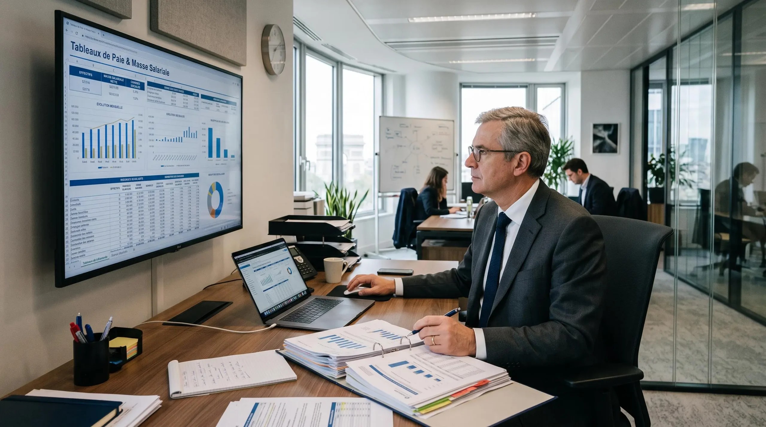DAF analysant des données de paie et de masse salariale sur un écran